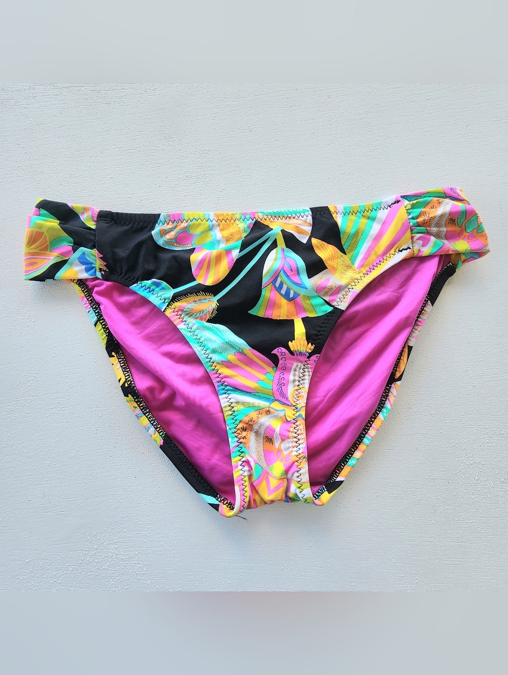 Trina Turk Fuchsia Bikini Bottom with Multicolor Waistband